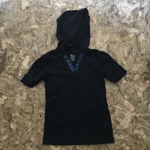 1989 Place Navy Blue Short Sleeve Hooded Shirt with Sequins - Size XS 4